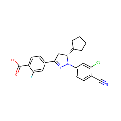 N#Cc1ccc(N2N=C(c3ccc(C(=O)O)c(F)c3)C[C@@H]2C2CCCC2)cc1Cl ZINC000058563742