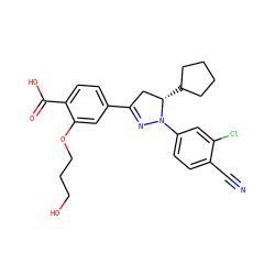 N#Cc1ccc(N2N=C(c3ccc(C(=O)O)c(OCCCO)c3)C[C@@H]2C2CCCC2)cc1Cl ZINC000058575007