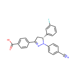 N#Cc1ccc(N2N=C(c3ccc(C(=O)O)cc3)C[C@@H]2c2cccc(F)c2)cc1 ZINC000058568484