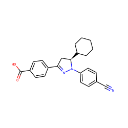 N#Cc1ccc(N2N=C(c3ccc(C(=O)O)cc3)C[C@H]2C2CCCCC2)cc1 ZINC000058568959