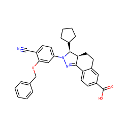 N#Cc1ccc(N2N=C3c4ccc(C(=O)O)cc4CC[C@@H]3[C@@H]2C2CCCC2)cc1OCc1ccccc1 ZINC000058583655