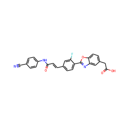 N#Cc1ccc(NC(=O)/C=C/c2ccc(-c3nc4cc(CC(=O)O)ccc4o3)c(F)c2)cc1 ZINC000028523529