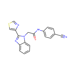 N#Cc1ccc(NC(=O)Cn2c(-c3cscn3)nc3ccccc32)cc1 ZINC000015512068