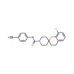 N#Cc1ccc(NC(=O)N2CCC3(CCc4cccc(Cl)c4O3)CC2)cc1 ZINC000096286127