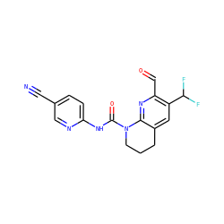 N#Cc1ccc(NC(=O)N2CCCc3cc(C(F)F)c(C=O)nc32)nc1 ZINC001772649842