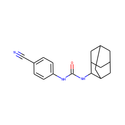 N#Cc1ccc(NC(=O)NC2C3CC4CC(C3)CC2C4)cc1 ZINC000072114913