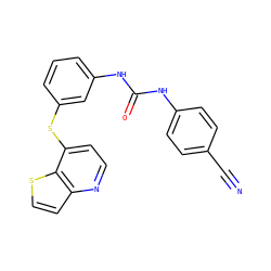 N#Cc1ccc(NC(=O)Nc2cccc(Sc3ccnc4ccsc34)c2)cc1 ZINC000473117564
