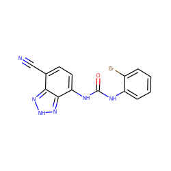 N#Cc1ccc(NC(=O)Nc2ccccc2Br)c2n[nH]nc12 ZINC000000603064