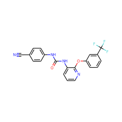N#Cc1ccc(NC(=O)Nc2cccnc2Oc2cccc(C(F)(F)F)c2)cc1 ZINC000095590161