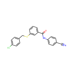 N#Cc1ccc(NC(=O)c2cccc(SCc3ccc(Cl)cc3)c2)cc1 ZINC000219525577