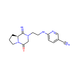N#Cc1ccc(NCCN2CC(=O)N3CCC[C@H]3C2=N)nc1 ZINC000013522792