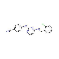 N#Cc1ccc(Nc2nccc(NCc3ccccc3Cl)n2)cc1 ZINC000243455481