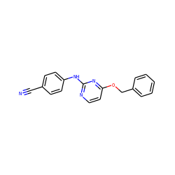 N#Cc1ccc(Nc2nccc(OCc3ccccc3)n2)cc1 ZINC001772616648