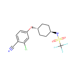 N#Cc1ccc(O[C@H]2CC[C@H](NS(=O)(=O)C(F)(F)F)CC2)cc1Cl ZINC000653873766