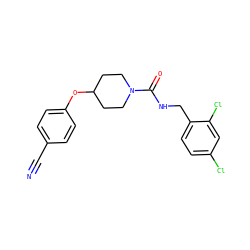 N#Cc1ccc(OC2CCN(C(=O)NCc3ccc(Cl)cc3Cl)CC2)cc1 ZINC000045335961