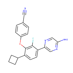 N#Cc1ccc(Oc2c(C3CCC3)ccc(-c3cnc(N)cn3)c2F)cc1 ZINC000224570272