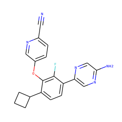 N#Cc1ccc(Oc2c(C3CCC3)ccc(-c3cnc(N)cn3)c2F)cn1 ZINC000224582362