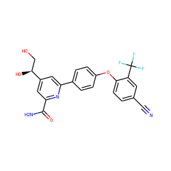 N#Cc1ccc(Oc2ccc(-c3cc([C@@H](O)CO)cc(C(N)=O)n3)cc2)c(C(F)(F)F)c1 ZINC000114591503