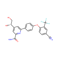 N#Cc1ccc(Oc2ccc(-c3cc([C@H](O)CO)cc(C(N)=O)n3)cc2)c(C(F)(F)F)c1 ZINC000114591505