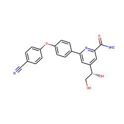 N#Cc1ccc(Oc2ccc(-c3cc([C@H](O)CO)cc(C(N)=O)n3)cc2)cc1 ZINC000114593013
