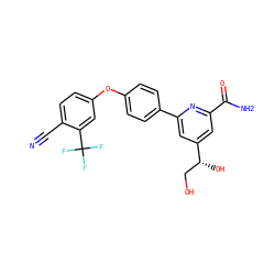N#Cc1ccc(Oc2ccc(-c3cc([C@H](O)CO)cc(C(N)=O)n3)cc2)cc1C(F)(F)F ZINC000114592788