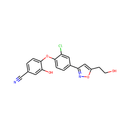 N#Cc1ccc(Oc2ccc(-c3cc(CCO)on3)cc2Cl)c(O)c1 ZINC000096271642