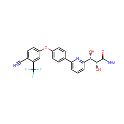 N#Cc1ccc(Oc2ccc(-c3cccc([C@H](O)[C@@H](O)C(N)=O)n3)cc2)cc1C(F)(F)F ZINC000205452901
