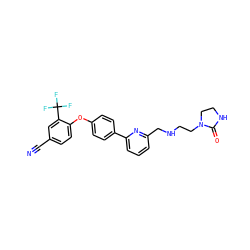 N#Cc1ccc(Oc2ccc(-c3cccc(CNCCN4CCNC4=O)n3)cc2)c(C(F)(F)F)c1 ZINC000114593055