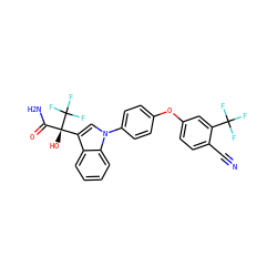 N#Cc1ccc(Oc2ccc(-n3cc([C@](O)(C(N)=O)C(F)(F)F)c4ccccc43)cc2)cc1C(F)(F)F ZINC000145404532