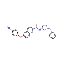 N#Cc1ccc(Oc2ccc3nc(C(=O)N[C@@H]4CCN(Cc5ccccc5)C4)ccc3c2)cc1 ZINC000584629290