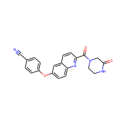 N#Cc1ccc(Oc2ccc3nc(C(=O)N4CCNC(=O)C4)ccc3c2)cc1 ZINC000584599210