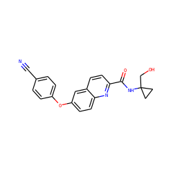 N#Cc1ccc(Oc2ccc3nc(C(=O)NC4(CO)CC4)ccc3c2)cc1 ZINC000584629294