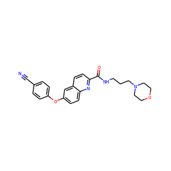 N#Cc1ccc(Oc2ccc3nc(C(=O)NCCCN4CCOCC4)ccc3c2)cc1 ZINC000584629703