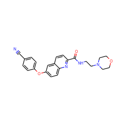 N#Cc1ccc(Oc2ccc3nc(C(=O)NCCN4CCOCC4)ccc3c2)cc1 ZINC000584629232