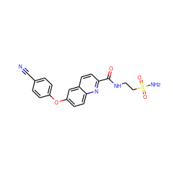 N#Cc1ccc(Oc2ccc3nc(C(=O)NCCS(N)(=O)=O)ccc3c2)cc1 ZINC000584630380