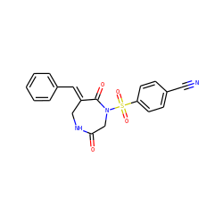 N#Cc1ccc(S(=O)(=O)N2CC(=O)NC/C(=C\c3ccccc3)C2=O)cc1 ZINC000115436599