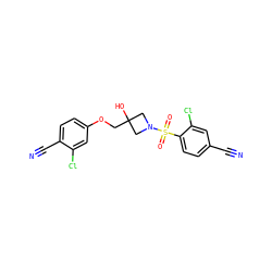 N#Cc1ccc(S(=O)(=O)N2CC(O)(COc3ccc(C#N)c(Cl)c3)C2)c(Cl)c1 ZINC000169330773