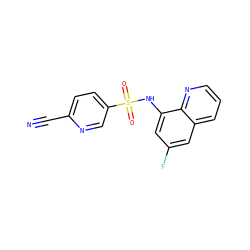 N#Cc1ccc(S(=O)(=O)Nc2cc(F)cc3cccnc23)cn1 ZINC000141819132