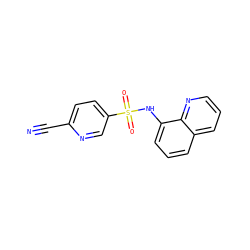 N#Cc1ccc(S(=O)(=O)Nc2cccc3cccnc23)cn1 ZINC000195440250