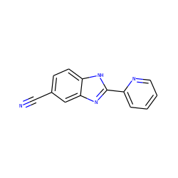 N#Cc1ccc2[nH]c(-c3ccccn3)nc2c1 ZINC000013679493