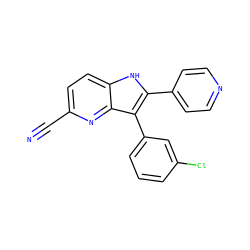 N#Cc1ccc2[nH]c(-c3ccncc3)c(-c3cccc(Cl)c3)c2n1 ZINC000040428721