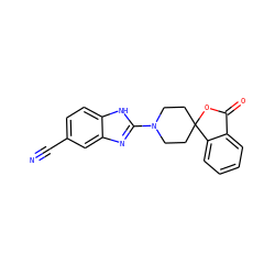 N#Cc1ccc2[nH]c(N3CCC4(CC3)OC(=O)c3ccccc34)nc2c1 ZINC000034029504