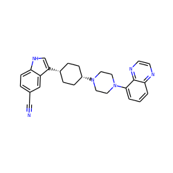 N#Cc1ccc2[nH]cc([C@H]3CC[C@@H](N4CCN(c5cccc6nccnc56)CC4)CC3)c2c1 ZINC000101181690