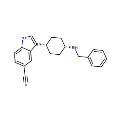 N#Cc1ccc2[nH]cc([C@H]3CC[C@@H](NCc4ccccc4)CC3)c2c1 ZINC000100890173