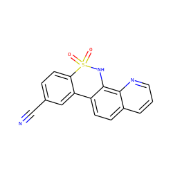 N#Cc1ccc2c(c1)-c1ccc3cccnc3c1NS2(=O)=O ZINC000141819799