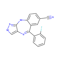 N#Cc1ccc2c(c1)C(c1ccccc1F)=Nc1c[nH]nc1N2 ZINC000064527389