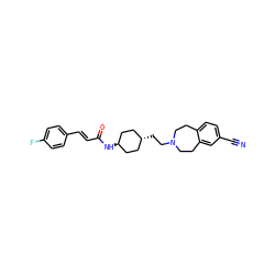 N#Cc1ccc2c(c1)CCN(CC[C@H]1CC[C@H](NC(=O)/C=C/c3ccc(F)cc3)CC1)CC2 ZINC000299807946