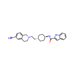 N#Cc1ccc2c(c1)CCN(CC[C@H]1CC[C@H](NC(=O)c3cc4ccccc4[nH]3)CC1)C2 ZINC000299806416