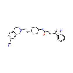 N#Cc1ccc2c(c1)CN(CC[C@H]1CC[C@H](NC(=O)/C=C/c3c[nH]c4ccccc34)CC1)CC2 ZINC000254094585