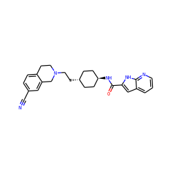N#Cc1ccc2c(c1)CN(CC[C@H]1CC[C@H](NC(=O)c3cc4cccnc4[nH]3)CC1)CC2 ZINC000473131320